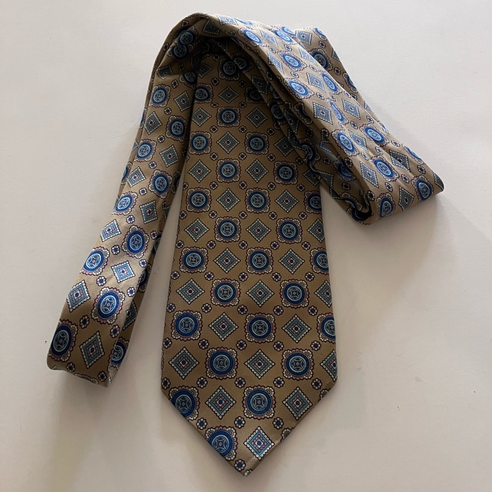 Elegant Olive Green and Blue Patterned Men's Tie by Pierre Cardin Paris